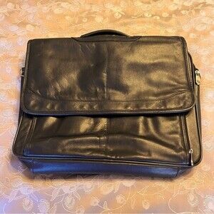 Mens Large Echelon Black Leather Briefcase EUC